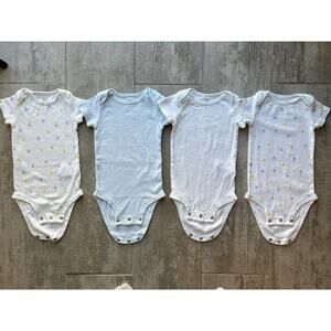 PRECIOUS FIRSTS Baby Boy Set Lot of 4 Bodysuits Blue White Unisex One Piece 9m